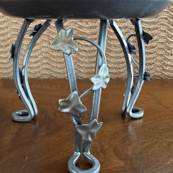 Set of 2 Round Metal 4" Tall Footed Silver Pillar Candle Holder w/ Leaf Accent - Picture 3 of 5
